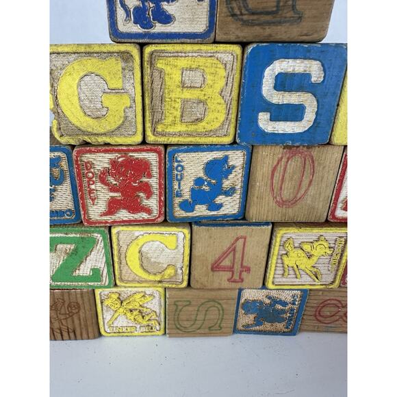 Vintage Disney Toy Blocks Lot of 24 Walt Disney Wooden, ABC, Alphabet Letter - Picture 3 of 7